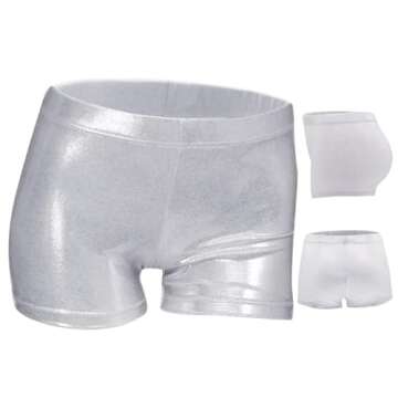 ZIZI Baby Girls' Sparkle Dance Tumbling Athletic Gymnastics Silver Short 4T, 100CM(3-4Years)