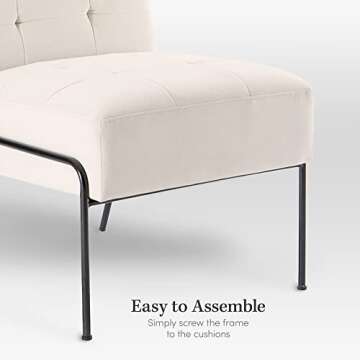 eLuxurySupply Armless Accent Chair - Upholstered Modern Living Room Chair with Metal Frame and Elegant Pintucking - Premium, Comfortable High Density Foam Cushion - Easy Assembly - Cream Velvet