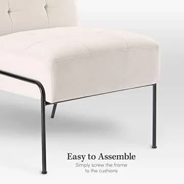 eLuxurySupply Armless Accent Chair - Upholstered Modern Living Room Chair with Metal Frame and Elegant Pintucking - Premium, Comfortable High Density Foam Cushion - Easy Assembly - Cream Velvet