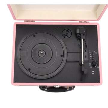 Portable Suitcase Record Player, Bluetooth Vinyl Turntable with Rechargeable Battery, 3-Speed LP Pla...