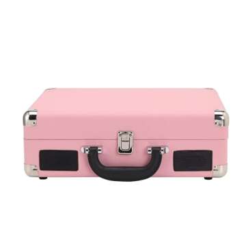 Portable Suitcase Record Player, Bluetooth Vinyl Turntable with Rechargeable Battery, 3-Speed LP Playback, RCA/Aux/Headphone Connectivity, Retro Vinyl Music Player for Home and Travel