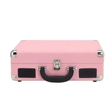 Portable Suitcase Record Player, Bluetooth Vinyl Turntable with Rechargeable Battery, 3-Speed LP Playback, RCA/Aux/Headphone Connectivity, Retro Vinyl Music Player for Home and Travel