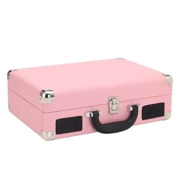 Portable Suitcase Record Player, Bluetooth Vinyl Turntable with Rechargeable Battery, 3-Speed LP Playback, RCA/Aux/Headphone Connectivity, Retro Vinyl Music Player for Home and Travel