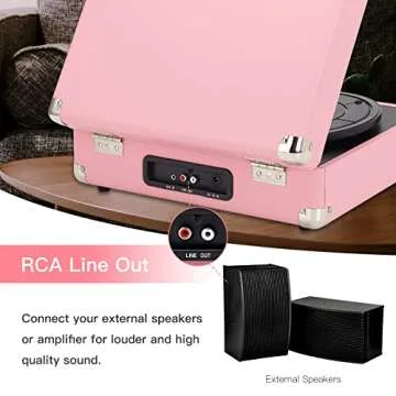 Portable Suitcase Record Player, Bluetooth Vinyl Turntable with Rechargeable Battery, 3-Speed LP Playback, RCA/Aux/Headphone Connectivity, Retro Vinyl Music Player for Home and Travel