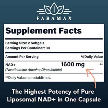 1600 mg Liposomal NAD Supplement, 98% Pure NAD+ Supplement, Superior Absorption, Alternative to Nico...