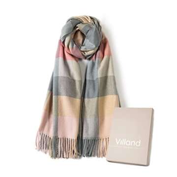 Villand Women's Wool Scarf - Cashmere Feel Winter Warm Checked Scarves for Women, Large Soft Thick S...