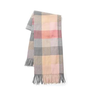 Villand Women's Wool Scarf - Cashmere Feel Winter Warm Checked Scarves for Women, Large Soft Thick Shawls and Wraps with Gift Box (Lilac Check)