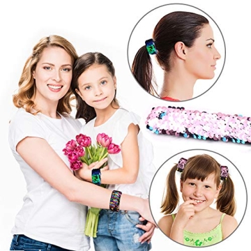 VGOODALL 12 PCS Glitter Slap Bracelet for Kids Sequin Mermaid Bracelet Wristband for Birthday Party Favors Supplies