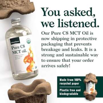 Natural Force Organic Pure C8 MCT Oil – Liquid MCT Oil in Glass Bottle Container – Concentrated Caprylic Acid – Keto, Paleo, Kosher, Vegan & Non-GMO – Lab Tested for Quality and Purity, 32 Ounce