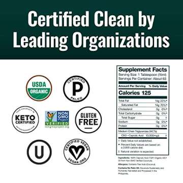 Natural Force Organic Pure C8 MCT Oil – Liquid MCT Oil in Glass Bottle Container – Concentrated Caprylic Acid – Keto, Paleo, Kosher, Vegan & Non-GMO – Lab Tested for Quality and Purity, 32 Ounce