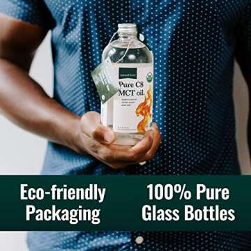 Natural Force Organic Pure C8 MCT Oil – Liquid MCT Oil in Glass Bottle Container – Concentrated Caprylic Acid – Keto, Paleo, Kosher, Vegan & Non-GMO – Lab Tested for Quality and Purity, 32 Ounce