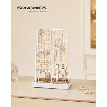 SONGMICS Jewelry Holder, Jewelry Organizer, Jewelry Display Stand with Metal Frame and Velvet Tray, ...