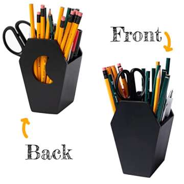 IRISVITA Small Coffin Pen Holder for Desk (Redesigned), Spooky Makeup Brush Holder, Gothic Decor for...