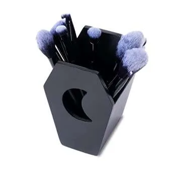 IRISVITA Small Coffin Pen Holder for Desk (Redesigned), Spooky Makeup Brush Holder, Gothic Decor for Home, Black Pencil Holder for Desk, Goth Room Decor, Mini Goth Vanity Organizer