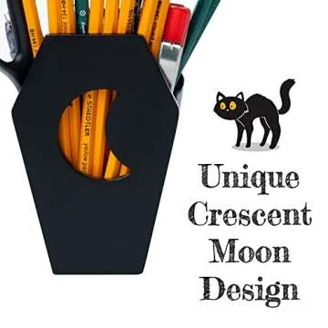 IRISVITA Small Coffin Pen Holder for Desk (Redesigned), Spooky Makeup Brush Holder, Gothic Decor for Home, Black Pencil Holder for Desk, Goth Room Decor, Mini Goth Vanity Organizer
