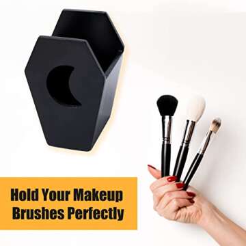 IRISVITA Small Coffin Pen Holder for Desk (Redesigned), Spooky Makeup Brush Holder, Gothic Decor for Home, Black Pencil Holder for Desk, Goth Room Decor, Mini Goth Vanity Organizer