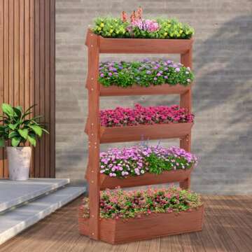 DoCred Vertical Wooden Raised Garden Bed, 5 Tier Garden Planters Freestanding Wood Plant Stand Flower Rack Wooden Planter Box for Plants Herbs Flowers Vegetables Outdoor Indoor Gardening