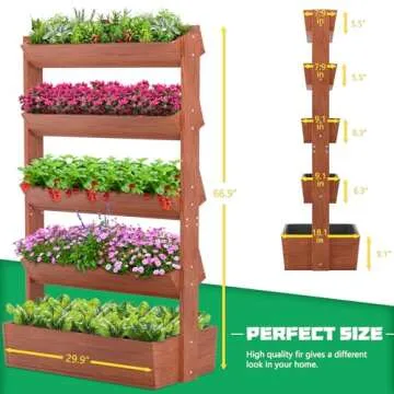 DoCred Vertical Wooden Raised Garden Bed, 5 Tier Garden Planters Freestanding Wood Plant Stand Flower Rack Wooden Planter Box for Plants Herbs Flowers Vegetables Outdoor Indoor Gardening
