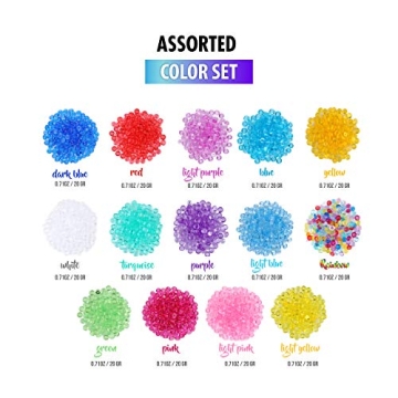 Fishbowl Beads Slime Kit: 14 Pack Vase Filler, 0.28-inch Plastic Balls for Crunchy DIY Arts & Crafts Decoration in Clear, Blue, and Colored Varieties.