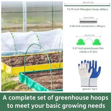 Rose Manor 60 Pcs Garden Hoops for Raised Beds, 12 Set Rust-Free Fiberglass Garden Hoops Frame for N...