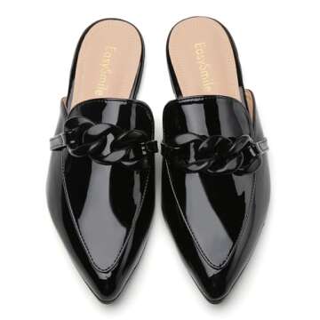 EasySmile Metal Chain Decor Flat Mules for Women Closed Pointed Toe Slip on Loafers Slides Backless ...