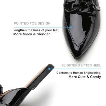 EasySmile Metal Chain Decor Flat Mules for Women Closed Pointed Toe Slip on Loafers Slides Backless Mules Shoes