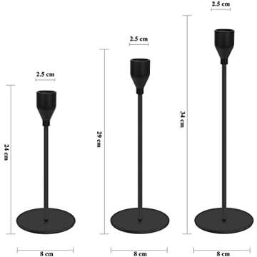 H-Tesco Set of 3 Matte Black Candle Holders for Taper Candles, Modern Decorative Candlestick Holder for Table, Centerpiece for Wedding, Dinning, Party, Fits Thick&Led Candles
