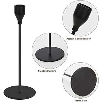 Stylish H-Tesco Set of 3 Black Candle Holders for Decor