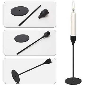 Stylish H-Tesco Set of 3 Black Candle Holders for Decor