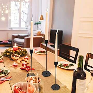 H-Tesco Set of 3 Matte Black Candle Holders for Taper Candles, Modern Decorative Candlestick Holder for Table, Centerpiece for Wedding, Dinning, Party, Fits Thick&Led Candles