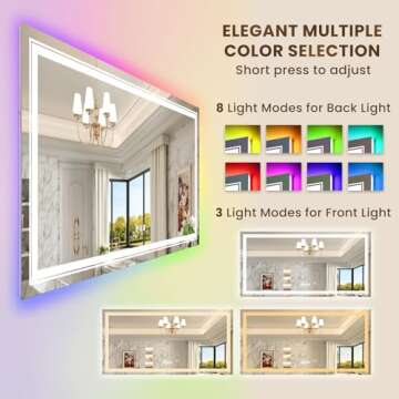 WTTY LED Bathroom Mirror 60"x28" with RGB Backlit and Front Light,Stepless Dimmable LED Mirror for B...