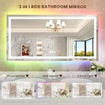 WTTY LED Bathroom Mirror 60"x28" with RGB Backlit and Front Light,Stepless Dimmable LED Mirror for Bathroom,Lighted Bathroom Vanity Mirror,Anti-Fog,Memory Function,Shatter-Proof,Wall Mounted
