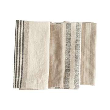Creative Co-Op Taupe, Black & Cream Striped Cotton Woven Napkins (Set of 4 Pieces)