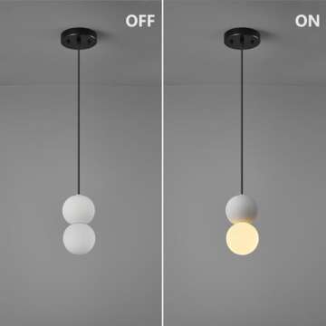 ADCTHOME Modern 1-Light Concrete Pendant Light Kitchen Islandceiling Light Fixture White Glass Globe Ball Pendant Lighting for Dining Room Coffee Club Resturant Bar Living Room(3-Pack)