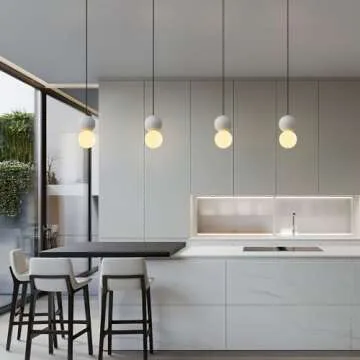 ADCTHOME Modern 1-Light Concrete Pendant Light Kitchen Islandceiling Light Fixture White Glass Globe Ball Pendant Lighting for Dining Room Coffee Club Resturant Bar Living Room(3-Pack)