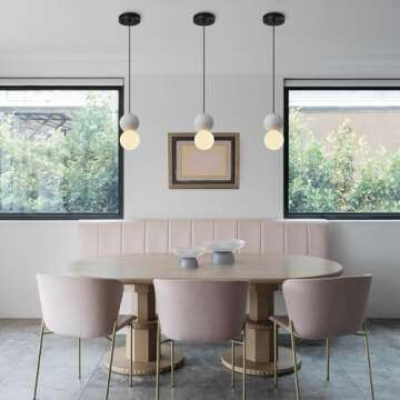 ADCTHOME Modern 1-Light Concrete Pendant Light Kitchen Islandceiling Light Fixture White Glass Globe Ball Pendant Lighting for Dining Room Coffee Club Resturant Bar Living Room(3-Pack)