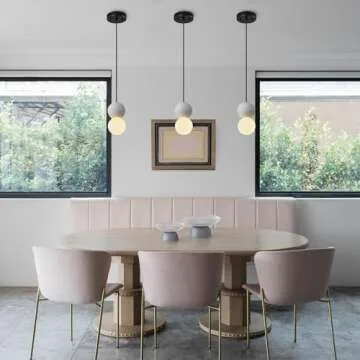 ADCTHOME Modern 1-Light Concrete Pendant Light Kitchen Islandceiling Light Fixture White Glass Globe Ball Pendant Lighting for Dining Room Coffee Club Resturant Bar Living Room(3-Pack)