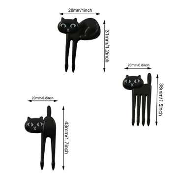 NX Garden 12pcs Cat Fruit Forks Bento Lunches Toothpick Mini Cartoon Snack Cake Dessert Food Fork Party Decor Tableware, Black