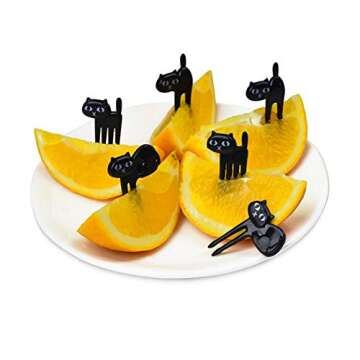 NX Garden 12pcs Cat Fruit Forks Bento Lunches Toothpick Mini Cartoon Snack Cake Dessert Food Fork Party Decor Tableware, Black