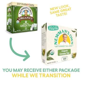 Newman's Own Organic Green Tea with 100 Individually Wrapped Tea Bags Per Box (Pack of 2) USDA Certified Contains Caffeine Brew Hot