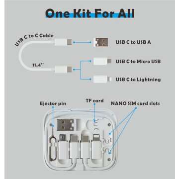 Yinow USB C to C Cable 11.3'' with 3 OTG Adapters Type C Female to USB A/Micro/iOS Device Male in Pocket Mirror Case, White