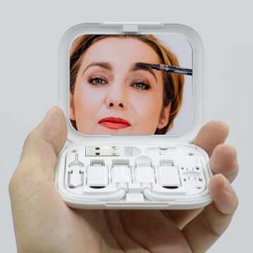 Yinow USB C to C Cable 11.3'' with 3 OTG Adapters Type C Female to USB A/Micro/iOS Device Male in Pocket Mirror Case, White