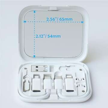 Yinow USB C to C Cable 11.3'' with 3 OTG Adapters Type C Female to USB A/Micro/iOS Device Male in Pocket Mirror Case, White