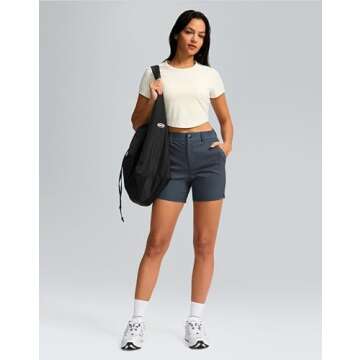 SANTINY Women's 5" Golf Shorts with Pockets Quick Dry Stretch Work Outdoor Hiking Shorts for Women Casual Summer (Dusty Blue_S)