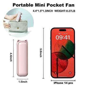 AOCOOLFAN Portable Mini Fan, Handheld Fan USB Rechargeable Small Pocket Fan, Battery Operated Fan with Flashlight Feature for Travel Outdoor (Pink)