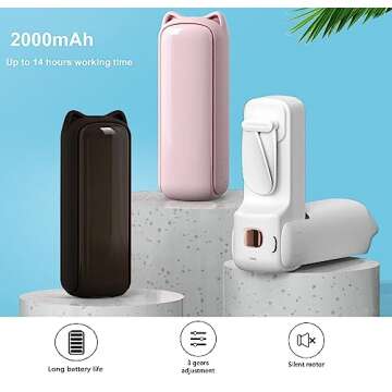 AOCOOLFAN Portable Mini Fan, Handheld Fan USB Rechargeable Small Pocket Fan, Battery Operated Fan with Flashlight Feature for Travel Outdoor (Pink)