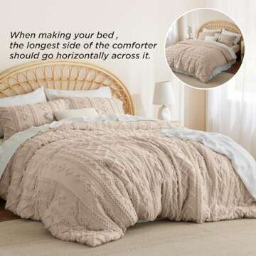 Bedsure Tufted Boho Comforter Set King Size - Khaki Boho Bed Set, GentleSoft™ 3 Pieces Farmhouse S...