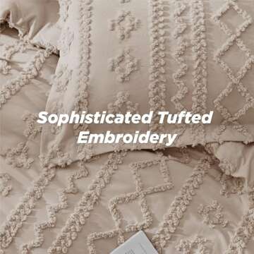 Bedsure Tufted Boho Comforter Set King Size - Khaki Boho Bed Set, GentleSoft™ 3 Pieces Farmhouse Shabby Chic Embroidery Bedding, Gifts for Woman, Soft Jacquard King Comforter for All Seasons