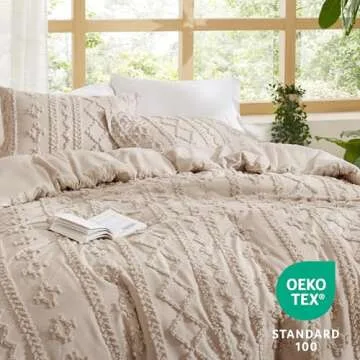 Bedsure Tufted Boho Comforter Set King Size - Khaki Boho Bed Set, GentleSoft™ 3 Pieces Farmhouse Shabby Chic Embroidery Bedding, Gifts for Woman, Soft Jacquard King Comforter for All Seasons