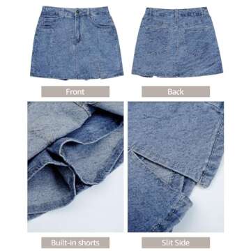 luvamia Skorts Skirts for Women Denim Mini Skirt Side Slit with High Wasited Jean Shorts Stretchy High Waisted Jean Shorts Women Tennis Skirt Bay Blue Size Large Size 12 Size 14